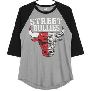 Flying Horse Street Bullies Raglan 3/4 T-Shirt M Gray Chicago Bulls Streetwear